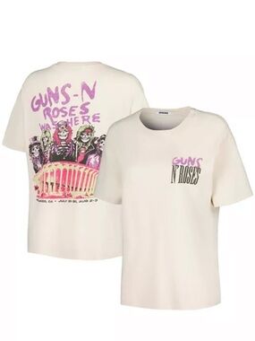 Daydreamer Cream Graphic Tee with Pink and Black Band Art Guns n Roses